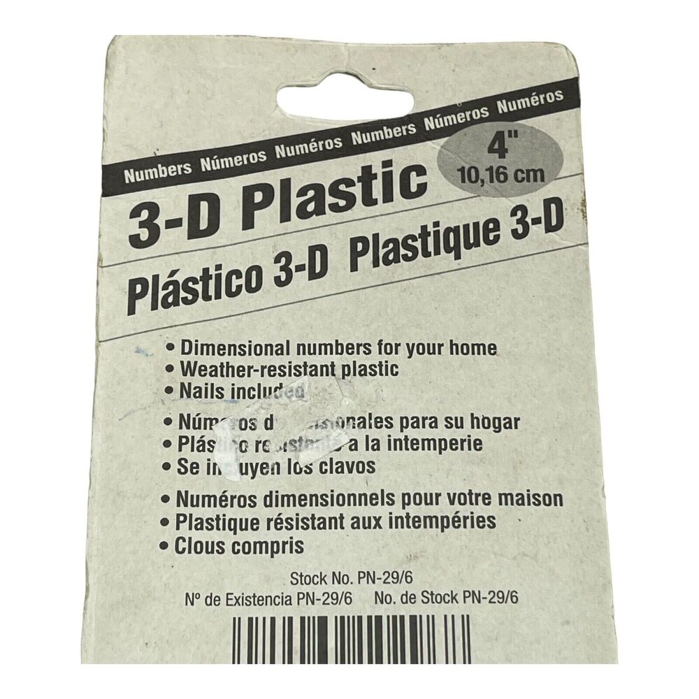 Hy-Ko Black Plastic Number 6 Nail-On NIP - Picture 4 of 6